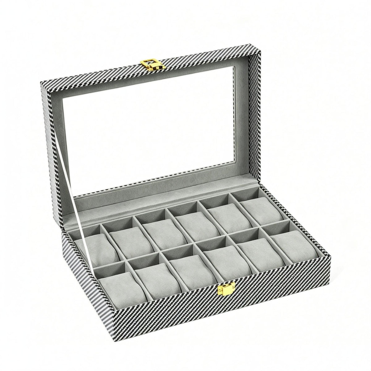 Striped Black and White Watch Display Box Hard Shell Watch Organizer Box Padded Insert Compartmented for Organization