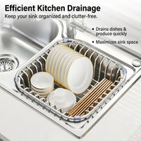 Square Drain Basket Kitchen Sink Drainer, 201 Stainless Steel Dish Drainage Rack and Bowl Strainer, In-Sink Multi-Functional Kitchen Storage Unit