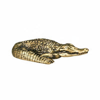 Detailed Craftsmanship Antique Design Crocodile Statue Handmade Brass Alligator Figurine Long-Lasting Crocodile Statue Adorable Design for Collectors, Office, Bookshelf