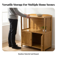 New Chinese Design Bamboo Kitchen Cabinet Multi-Functional Tea Station Cabinet Sturdy Kitchen Storage Hutch Space Saving for Apartment Dwellers, Homeowners, Cooking Enthusiasts, Dining Room