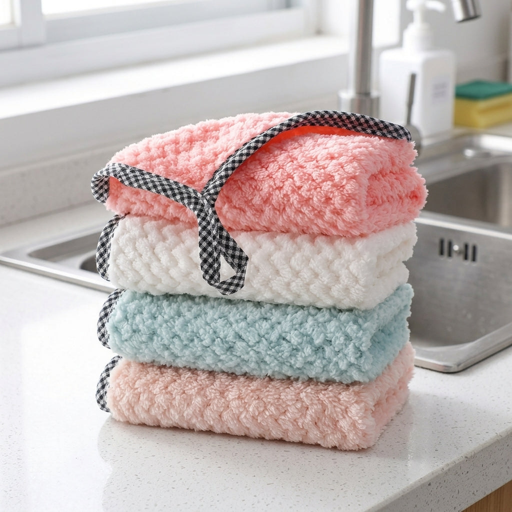 Oil Resistant Dish Cloths for Washing Up, Microfibre Cloth 25cm x 25cm, Highly Absorbent Tea Towels, Machine Washable Microfibre Construction