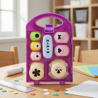 Paper Craft Tool Kit with Container Shape Stamper Set with Storage Case Easy to Use Paper Hole Punch Set for Students, Card Making