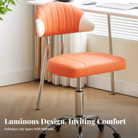 Height Adjustable Armless Low-Back Roller Chair Five-Star Base Armless Rolling Stool Thick Cushion Swivel Seat Space Saving for Students, Home Users, Adults, Study Room, Small Areas, Bedroom, Vanity