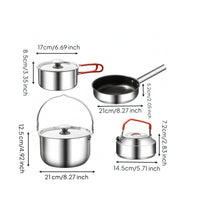 4 Pieces Metal Handles Portable Camping Cookware Set Easy to Clean Stainless Steel Camp Cookware
