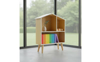 Pretend Play Wooden Dollhouse Educational Wooden Dollhouse Shelf Easy Assembly House Shaped Bookcase for Girls, Young Children, Playroom, Nursery