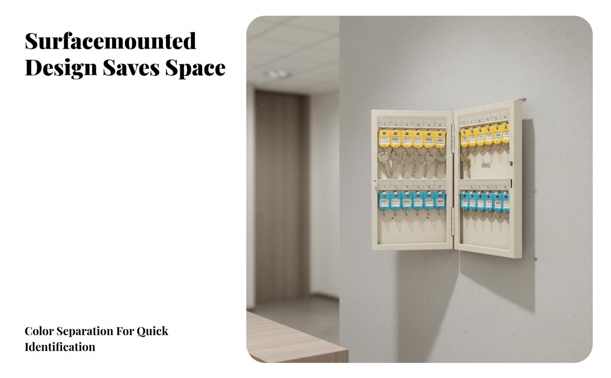 Wall-Mounted Key Cabinet Color-Coded Tags Wall-Mounted Key Organizer Space-Saving Design Lockable Container for Hotel Warehouse, School, Garage