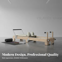 Foldable Pilates Reformer Solid Wood Frame Wooden Reformer Bed Studio Grade Domestic Pilates Exercise Machine for Professionals, Beginners