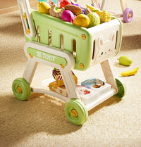 Toy Shopping Cart for Toddlers with Fruit and Grocery Play Set