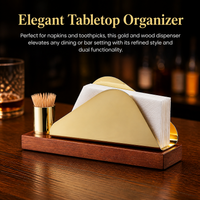 Gold Stainless Steel Napkin Holder, Modern Polished Serviette Dispenser for Restaurant & Cafe, Rectangular Double Hole Design for Home Dining