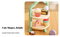 7 Pieces Ideal Gift Afternoon Tea Toy Set Encourages Creativity Pretend Play Cake Set Educational Wooden Dessert Stand Playset Develops Fine Movement Skills for Girls, Preschoolers, Toddlers
