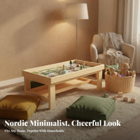 Modular Brick Table Solid Wood Construction Multi-Functional Play Table Rounded Corners Convertible Study Desk for Kindergarten, Daycare, Living Room