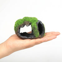 Mossy Barrel Aquarium Ornaments and Aquarium Cave, Resin Hollow Hiding Shelter for Small Fish, Textured Aquarium Decoration, 1 Piece