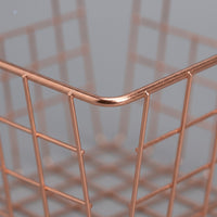 Bathroom Storage Wire Basket with Handle and Decorative Electroplated Finish, Metal Organiser for Pantry and Books, Tapered Design for Shelves