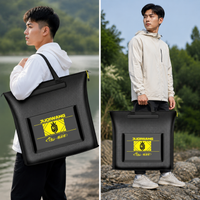 Reinforced Waterproof Fishing Bag, Black Carbon Fiber Fishing Bag, with Zipper and Side Pocket, for Voluminous Equipment
