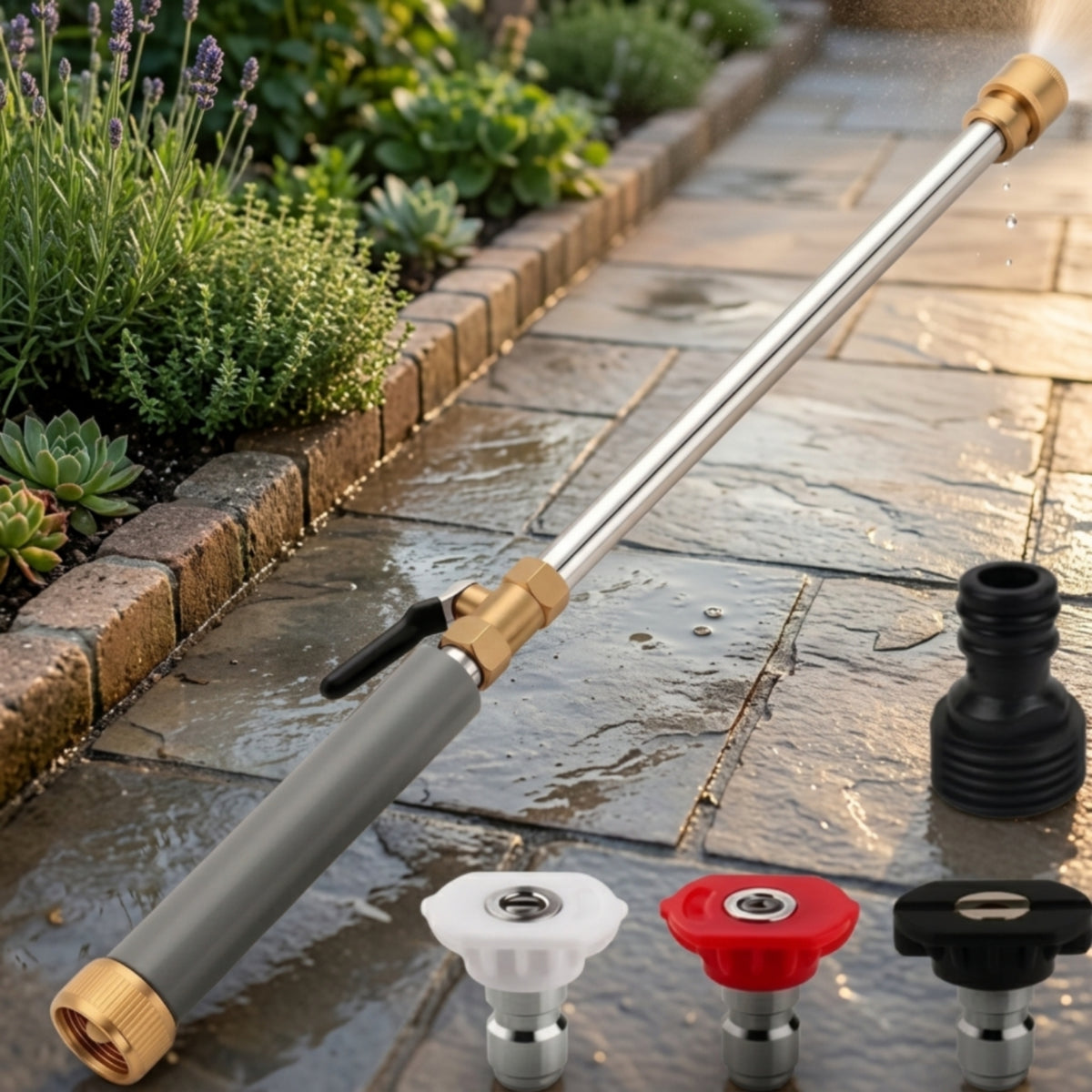 High-Pressure Washer Attachment with Interchangeable Nozzles Garden Hose Nozzle Cleaning Attachment Metal Cleaning Tool