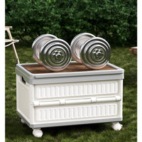 Rolling Storage Box with Wood Lid Wheeled Storage Chest with Handle Rugged for  , Picnic