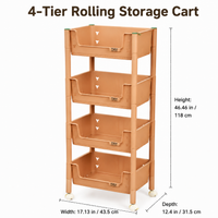 Khaki Rolling Storage Cart Utility Trolley with Wheels for Kitchen Bathroom