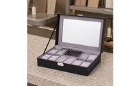 PU Leather Exterior Watch and Jewelry Box Transparent Window Jewelry Watch Box Metal Latch Band Holder Slots