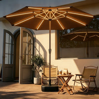Sun Umbrella with LED Lights Weighted Patio Umbrella with Fillable Base Lighted for Homeowners, Cafe Owners, Backyard, Balcony