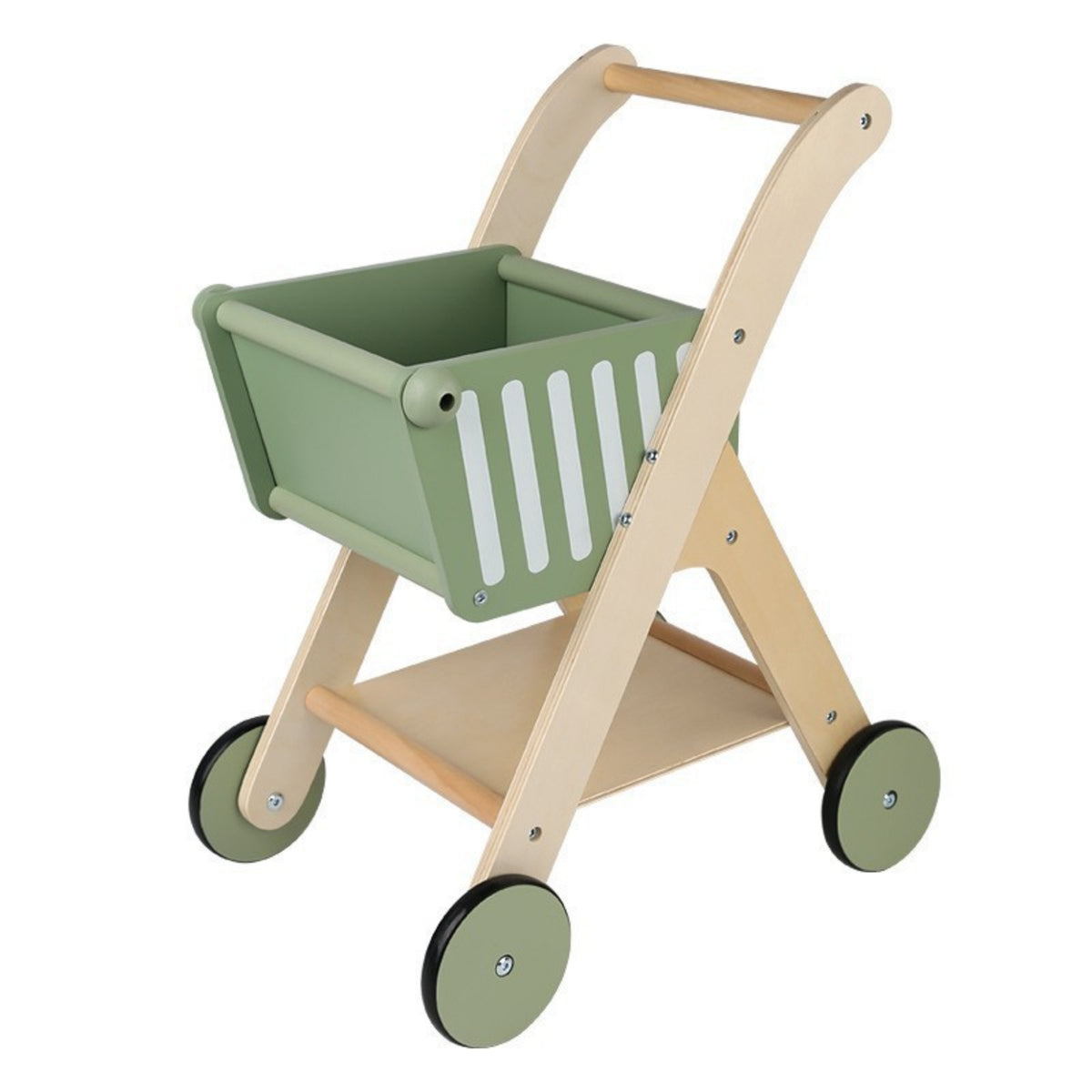 Push Cart with Storage Wooden Toy Shopping Cart Sturdy for Playroom, Kids