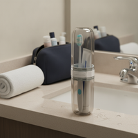 Portable Travel Mouthwash Cup Set with Toothbrush Holder and Storage Case