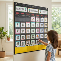 Interactive Classroom Calendar Chart Reusable Calendar Chart with Pocket Sturdy Convenient for Homeschoolers, Homeschool
