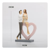 Couple Figurine Carved Statue with Heart Textured Heart Sculpture for Shelf, Bedroom