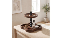 Decorative Wooden Tray with Two Tiers Rustic Two-Tier Tray Compact Tiered Storage Stand Smooth for Dresser
