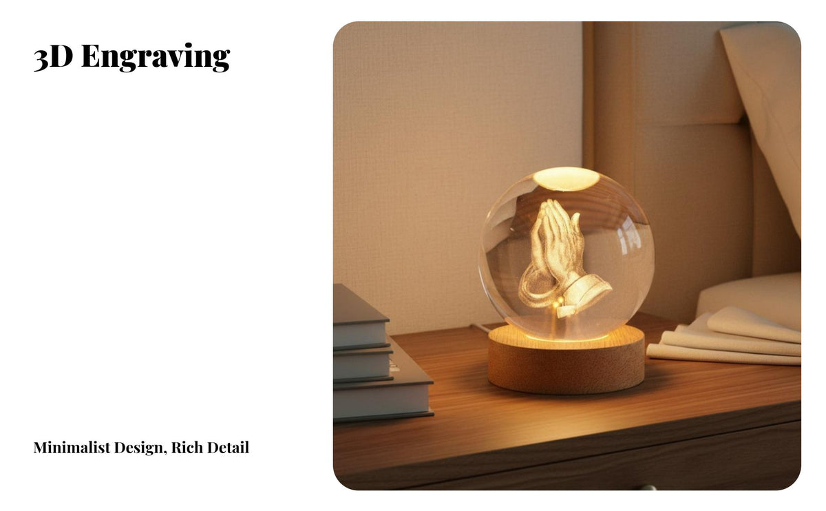 3D Engraved Crystal Ball USB Powered Three-Dimensional Crystal Ball Night Luminous Creativity Gift Christian Theme LED Lamp for Men, Home Decor