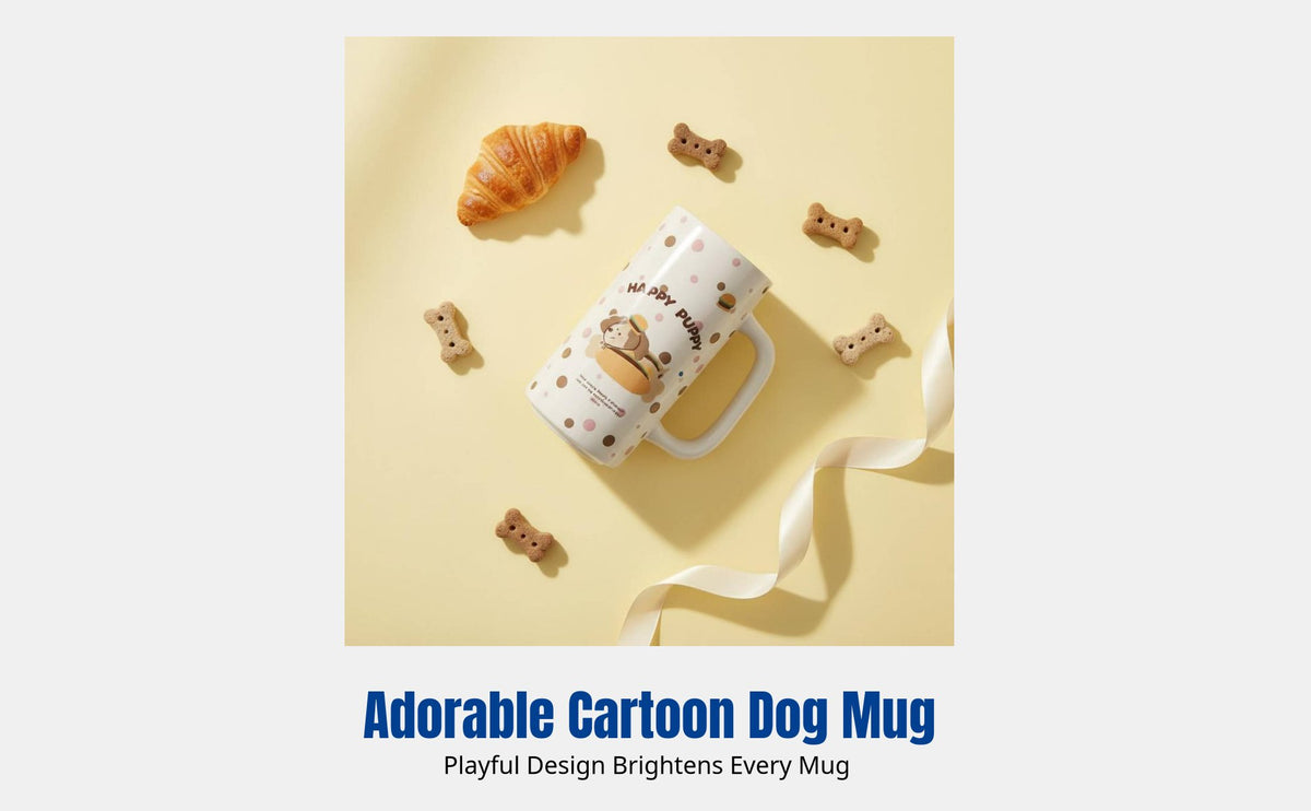 Vintage Cartoon Dog Mug, Large Capacity Ceramic Breakfast Mug, Gift Boxed, Home Use, Couple Design