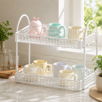 Metal 2-Tier Mug Rack, Coffee Mug Holder Stand for Kitchen Countertop, Space Saving Tea Cup Holder, Modern Minimalist Design