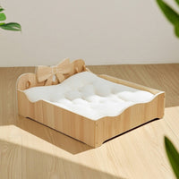 Wooden Pet Bed with Cushion Raised Furniture Sturdy for Young Dogs