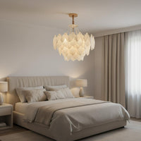 French Retro Chandelier Creamy White Pendant Chandelier Elegant Hanging Lamp for Living Room, Primary Bedroom