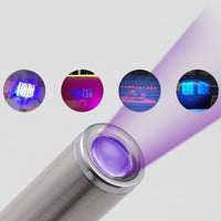 365nm Wavelength Fluorescent Agent Tester Pen Stainless Steel Body Pen Light Multifunctional Handheld Blacklight Lightweight for Parents, Collectors, Household Inspection, Camping