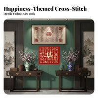 Handmade Gift Chinese Wedding Cross-Stitch Kit Beginner Friendly Double Happiness Wall Art Kit Printed Canvas for Newlyweds, Hobbyists