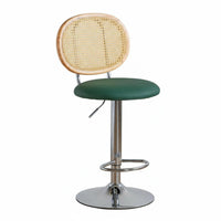 Nordic Design Adjustable Stool with Woven Back Built-in Footrest Adjustable Swivel Stool with Backrest Stable Large Base Barstool Cushioned Seat for Bar & Cafe Owners, Homeowners, Adults, Kitchen Island, Counter Seating, Dining Room, Home Office