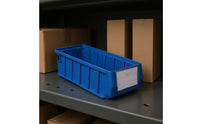 Ribbed Label Holder Bin Angled Front Plastic Storage Bin Blue Plastic Label Holder Narrow for Workshop, Garage
