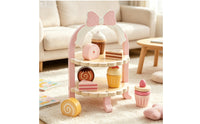 Wooden Cake Stand with Play Treats Imaginative Pretend Play Set with Stand Pretend Dessert Playset for Preschoolers, Playroom