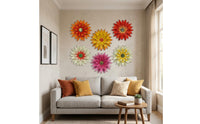 6 Pieces Metal Floral Wall Decor Printed Metal Surface Flower Wall Art