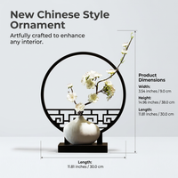 Chinese Style Decorative Display Shelf Ornament with Artificial Plants, Ceramic Base Tabletop Decoration for Living Room Tea 34cm