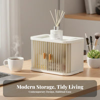 Roll-Top Storage Box Large Capacity Desktop Organizer Dust-Proof for Dorm Room
