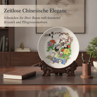 Jingdezhen Ceramic Decorative Plate with Stand, 10-inch, Hand-Painted Mountain Spring Design for Home and Office Decor