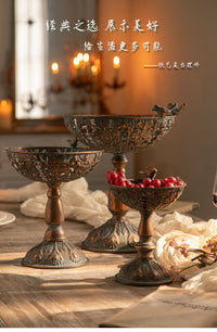 Antique Copper Iron High-Foot Fruit Tray Decorative Ornament