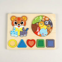 1 Piece Wooden Shape Puzzle Board with Animal Theme Geometric Blocks Matching Puzzle Splinter-free Design Suitable for Cognitive Development Indoor Play
