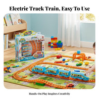 Train Track Playset Powered Engine Electric Train Set Educational DIY Track Toy for Preschoolers, Young Children, Ground Play, Birthday Party
