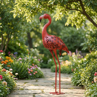 Flamingos Statue with Solar Light Weather-Resistant Metal Flamingos Garden Stake Rust-Resistant Lawn Ornament for Gardeners