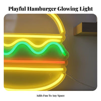 USB Powered Hamburger Neon Sign Easy to Hang LED Burger Light Energy-Saving for Restaurant, Kitchen, Game Room