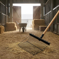 Black Metal Head Manure Fork Slatted Tines Grass Fork Angled Frame Pitchfork with Handle Heavy Duty