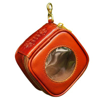 Treasure Pouch Storage Case Dustproof Leather Walnut Storage Bag Handmade Clear Window Collectible Pouch for Collectors