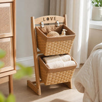 Storage Rack with Baskets Vertical Two-Tier Storage Rack Freestanding Floor-Standing Organizer for Kitchen